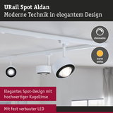 Weißer URail Spot Aldan mit dimmbarer LED und warmweißem Licht für moderne Schienensysteme