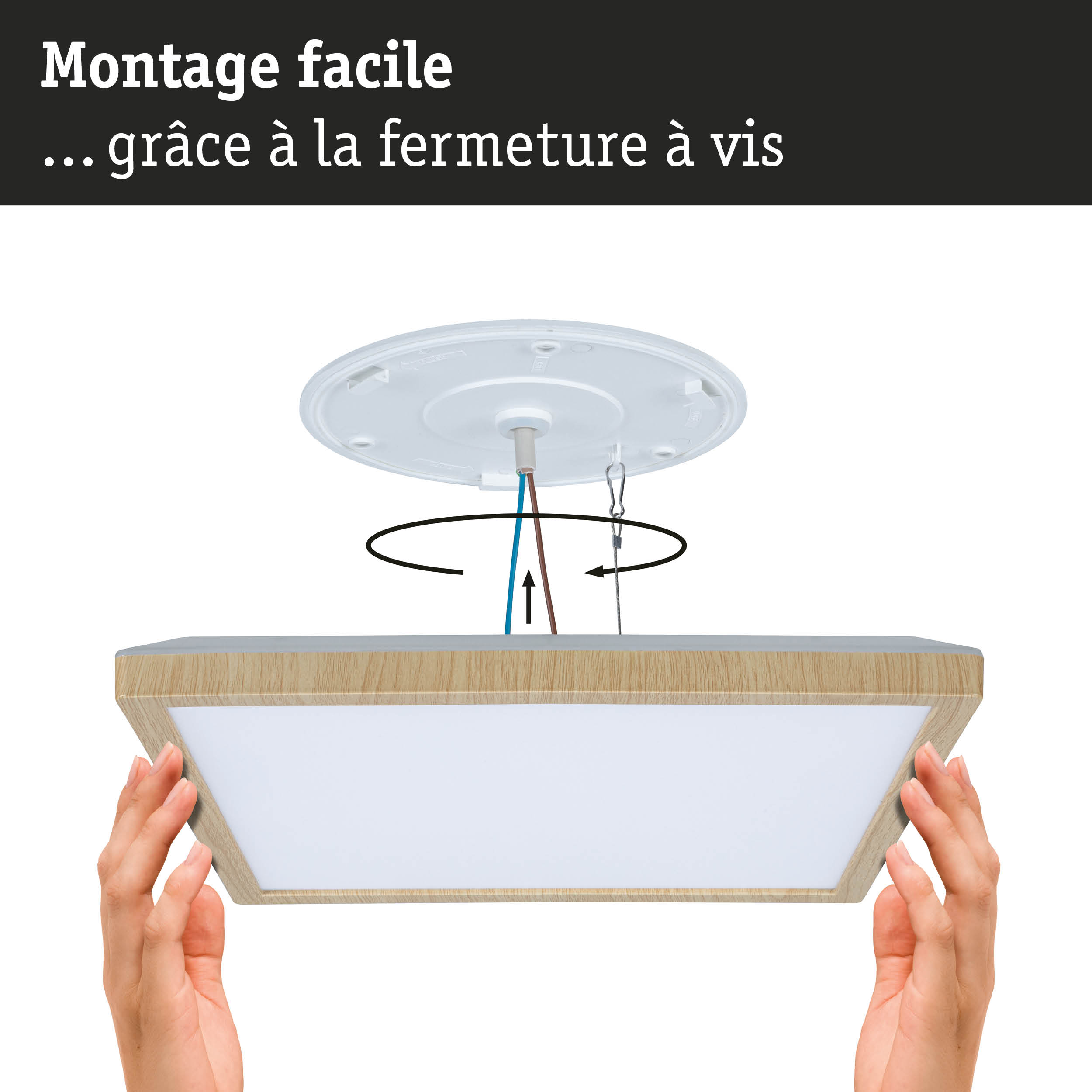 Installation facile d'un plafonnier carré avec cadre en bois et technologie LED