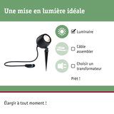 Projecteur LED noir avec piquet de terre et câble pour éclairage extérieur.