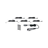 Set of five white LED recessed spotlights with black connection cable for versatile lighting setup