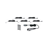 Set of five white LED recessed spotlights with black connection cable for versatile lighting setup