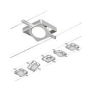 Moderner quadratischer LED-Seilstrahler in silbernem Aluminium mit warmweißem Licht