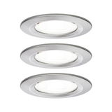 Drei runde Einbaustrahler aus gebürstetem Edelstahl mit weißem LED-Licht für moderne Raumbeleuchtung