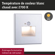 Applique murale LED argentée avec détecteur de mouvement et lumière blanc chaud 2700K pour éclairage d’orientation