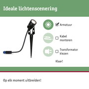 Zwarte LED-tuinschijnwerper met grondpen en kabel voor flexibele buitenverlichting
