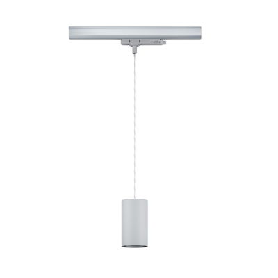 Modern white aluminum pendant light with cylindrical design for track lighting systems
