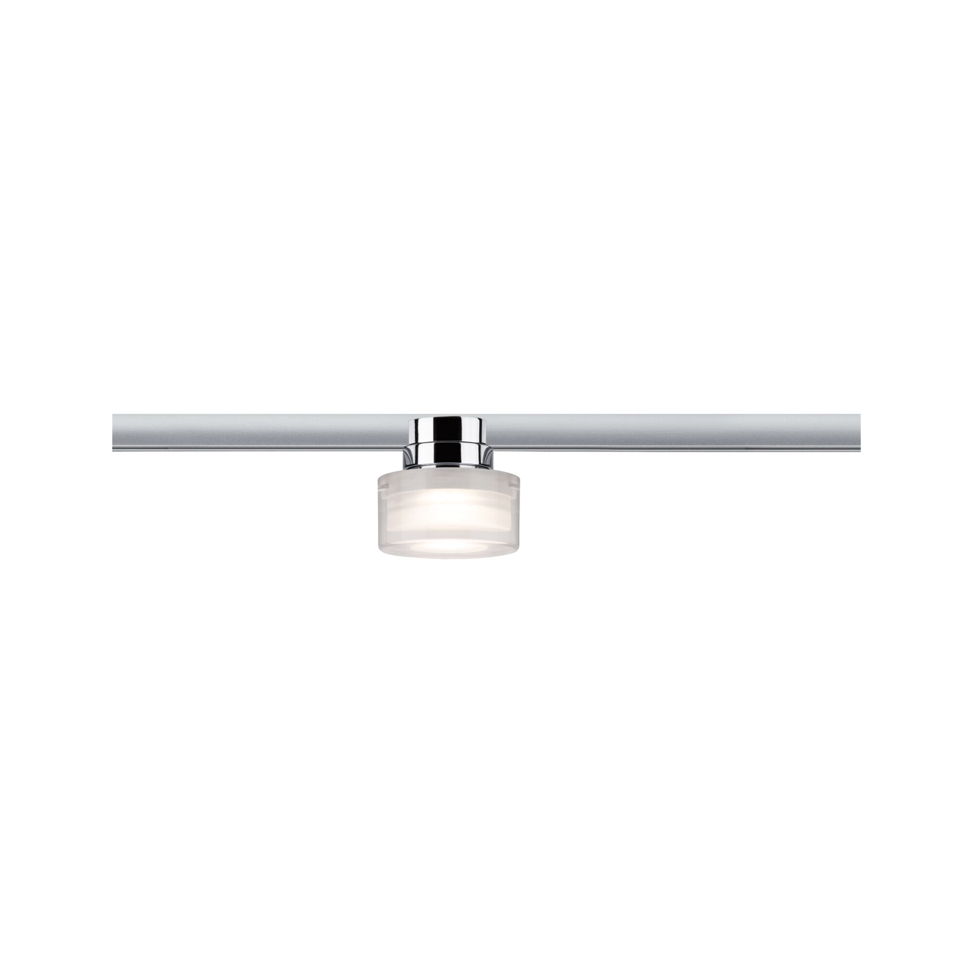 Moderner LED-Spot aus Chrom mit satiniertem Glas an silberner Schiene für flexible Beleuchtung