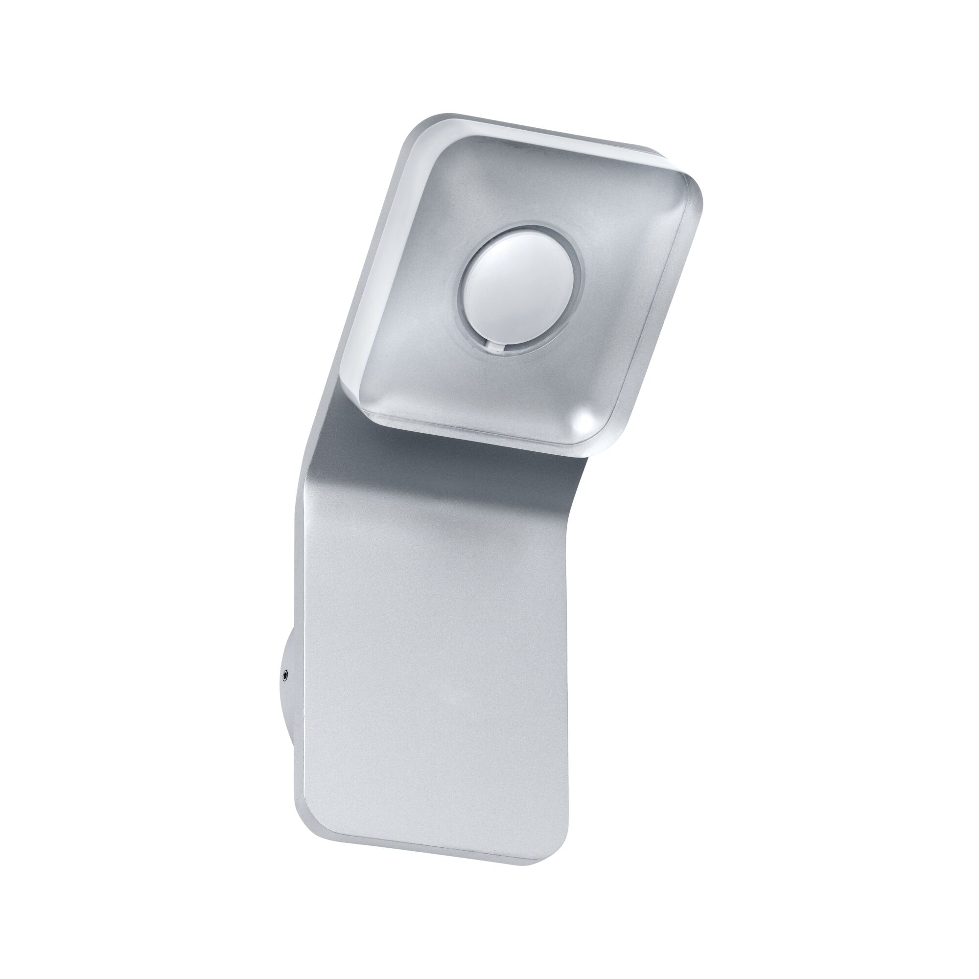 Modern silver metal LED wall light with square head for indoor lighting and home decor