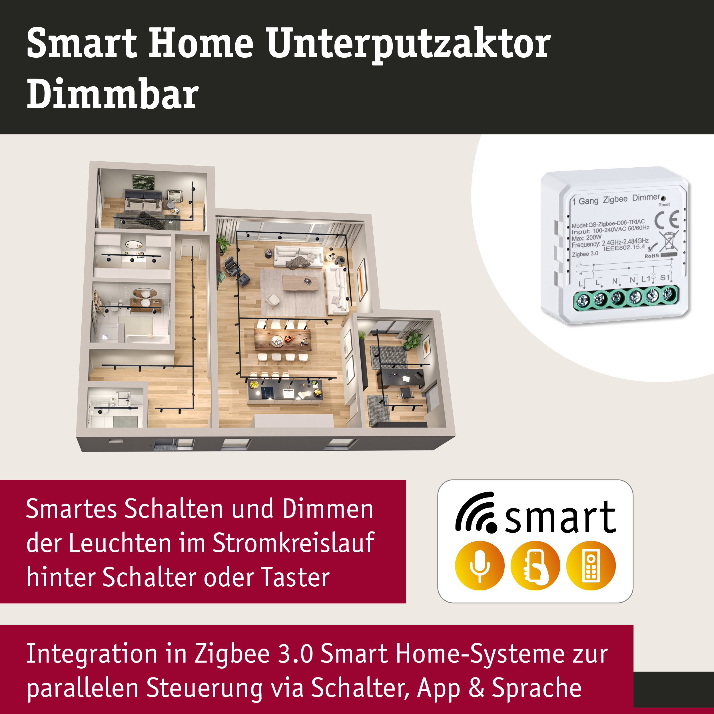 Unterputzaktor Smart Home Zigbee 3.0 Dim Weiß
