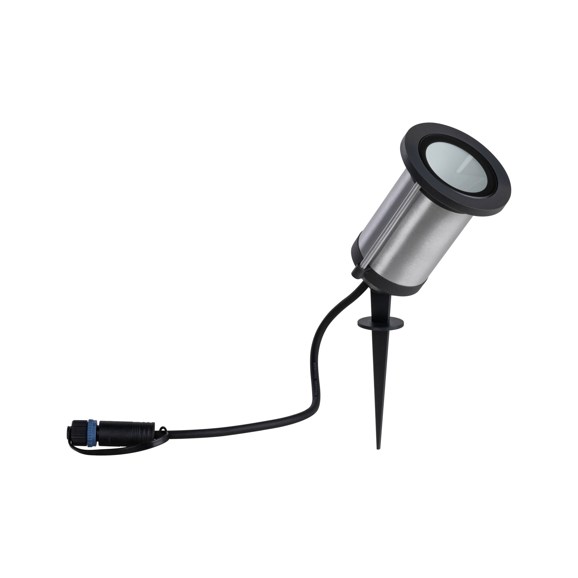 Edelstahl-Gartenstrahler mit schwarzem Erdspieß und Kabel für Außenbeleuchtung und LED-Beleuchtung