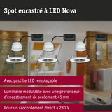 Spot encastré LED Nova blanc modulaire avec LED remplaçable et profondeur d'encastrement de 45 mm