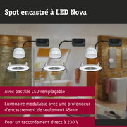 Spot encastré LED Nova blanc modulaire avec LED remplaçable et profondeur d'encastrement de 45 mm