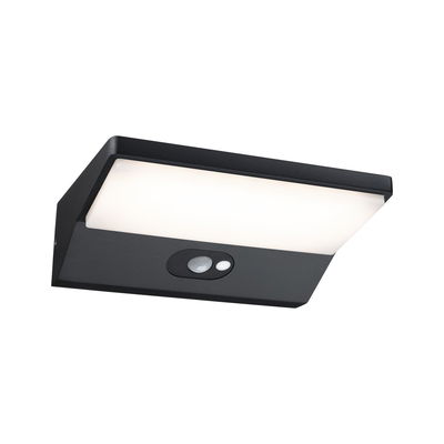 Schwarze LED-Wandleuchte mit Bewegungsmelder und weißem Diffusor für Außenbereiche