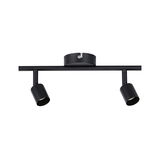 Modern black metal ceiling spotlight with two adjustable heads for targeted room lighting