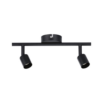 Modern black metal ceiling spotlight with two adjustable heads for targeted room lighting