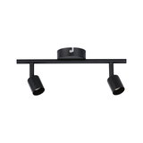 Modern black metal ceiling spotlight with two adjustable heads for targeted room lighting