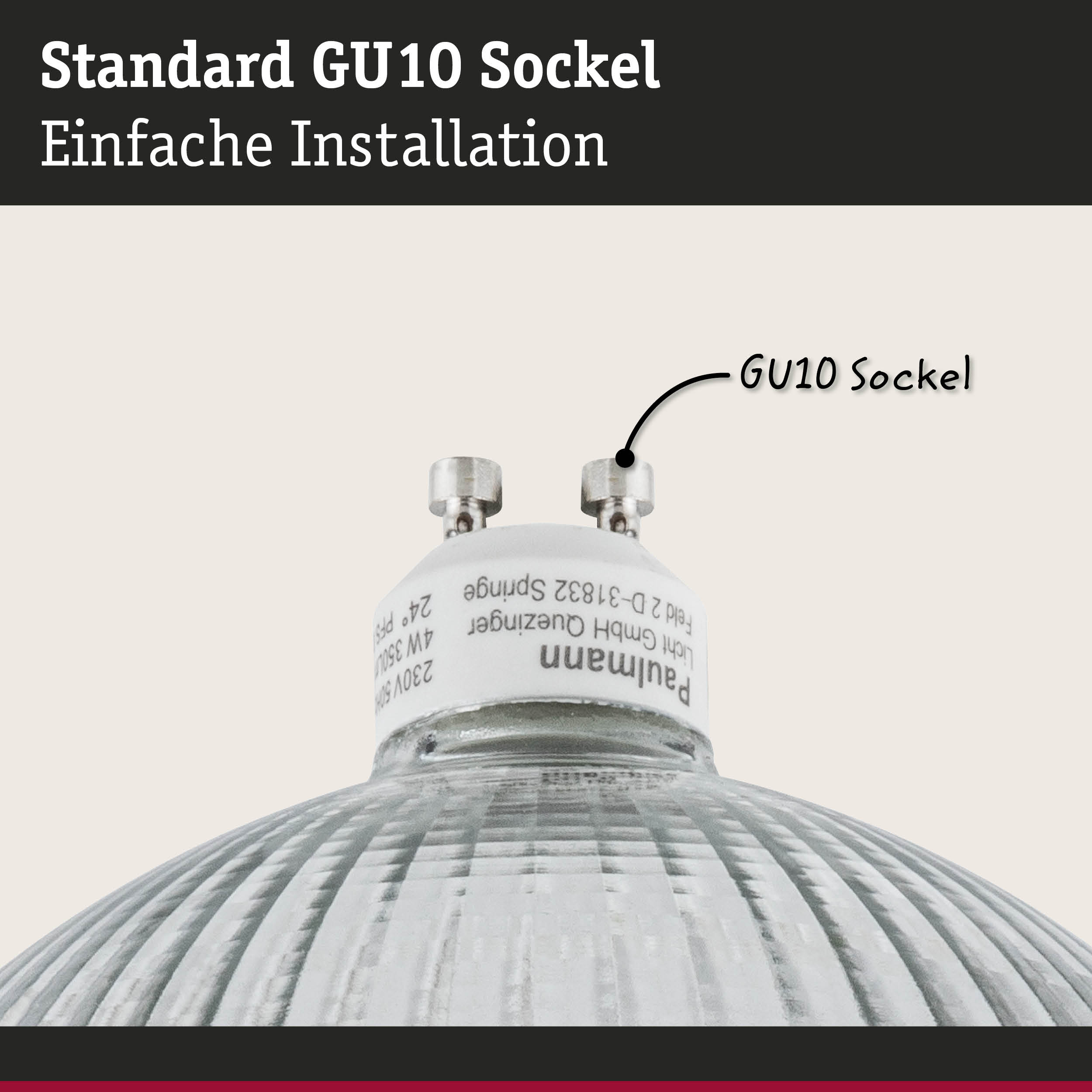 Standard GU10 Sockel mit einfacher Installation für LED-Lampen mit klarem Glas und Metallfassung
