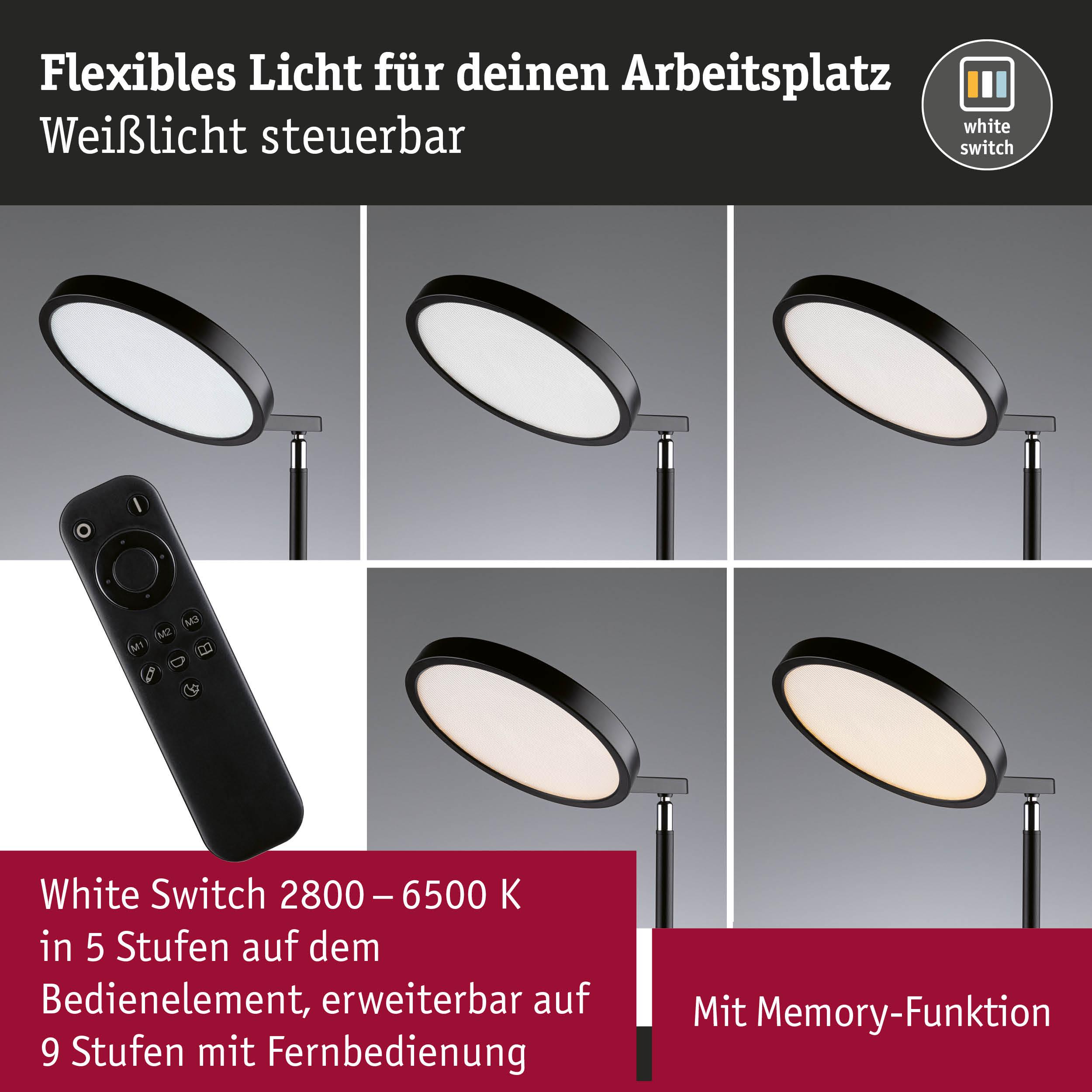 Schwarze LED-Schreibtischlampe mit dimmbarer Weißlichtsteuerung und Fernbedienung für flexibles Arbeitslicht