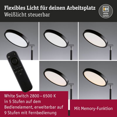 Schwarze LED-Schreibtischlampe mit dimmbarer Weißlichtsteuerung und Fernbedienung für flexibles Arbeitslicht