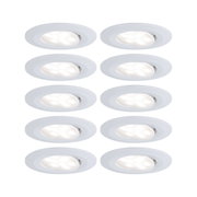 Set of six white LED recessed spotlights with adjustable heads for versatile room lighting