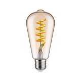 Amber LED filament bulb with spiral design and E27 base for decorative lighting and vintage style
