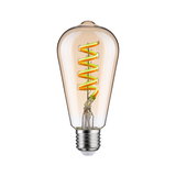 Amber LED filament bulb with spiral design and E27 base for decorative lighting and vintage style