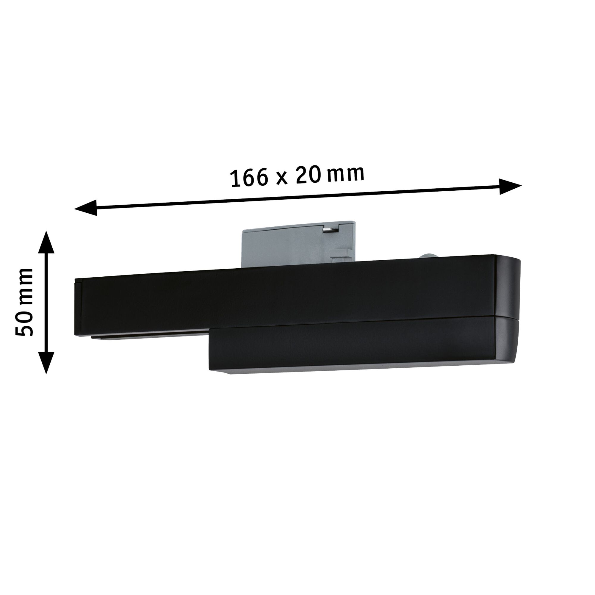 Zwarte metalen LED-railverlichting van 166 x 50 mm voor moderne verlichtingssystemen