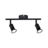 Zwarte metalen LED-plafondlamp met twee verstelbare spots voor moderne verlichting