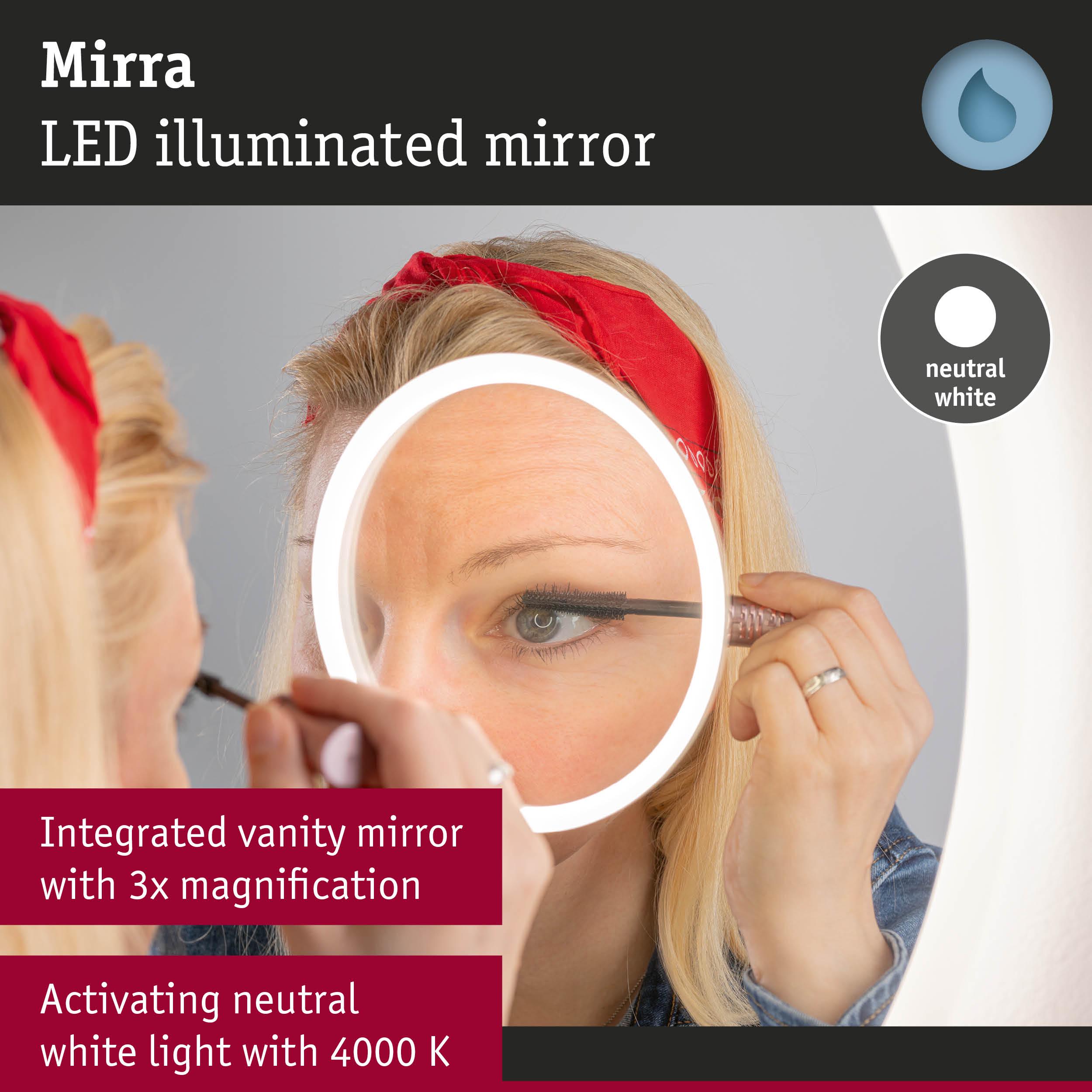 Mirra LED illuminated vanity mirror with 3x magnification and neutral white 4000K light for makeup