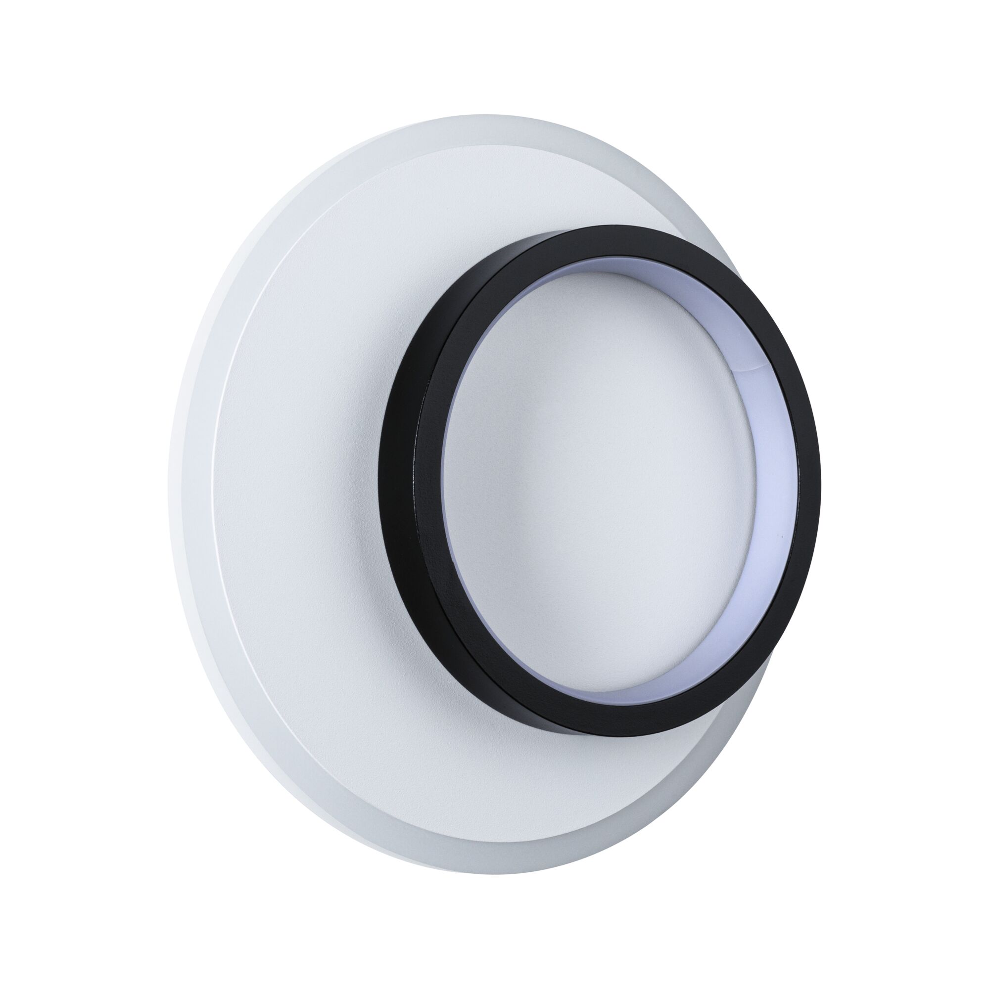 Round LED wall light in white and black metal with modern design for indoor lighting