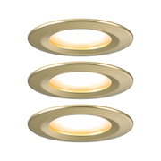 Drei goldfarbene LED-Einbaustrahler aus Metall mit warmweißem Licht für moderne Raumbeleuchtung
