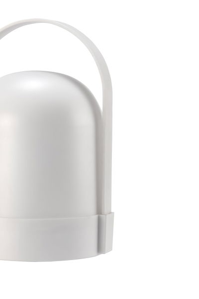 Moderne witte LED-tafellamp met afgerond ontwerp en praktische kunststof handgreep