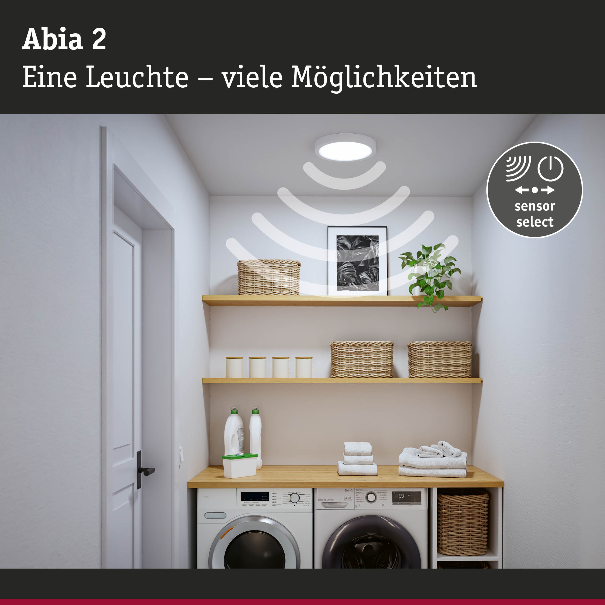 Abia 2 LED-Deckenleuchte in Weiß mit Sensorfunktion für vielseitige Beleuchtung im Hauswirtschaftsraum