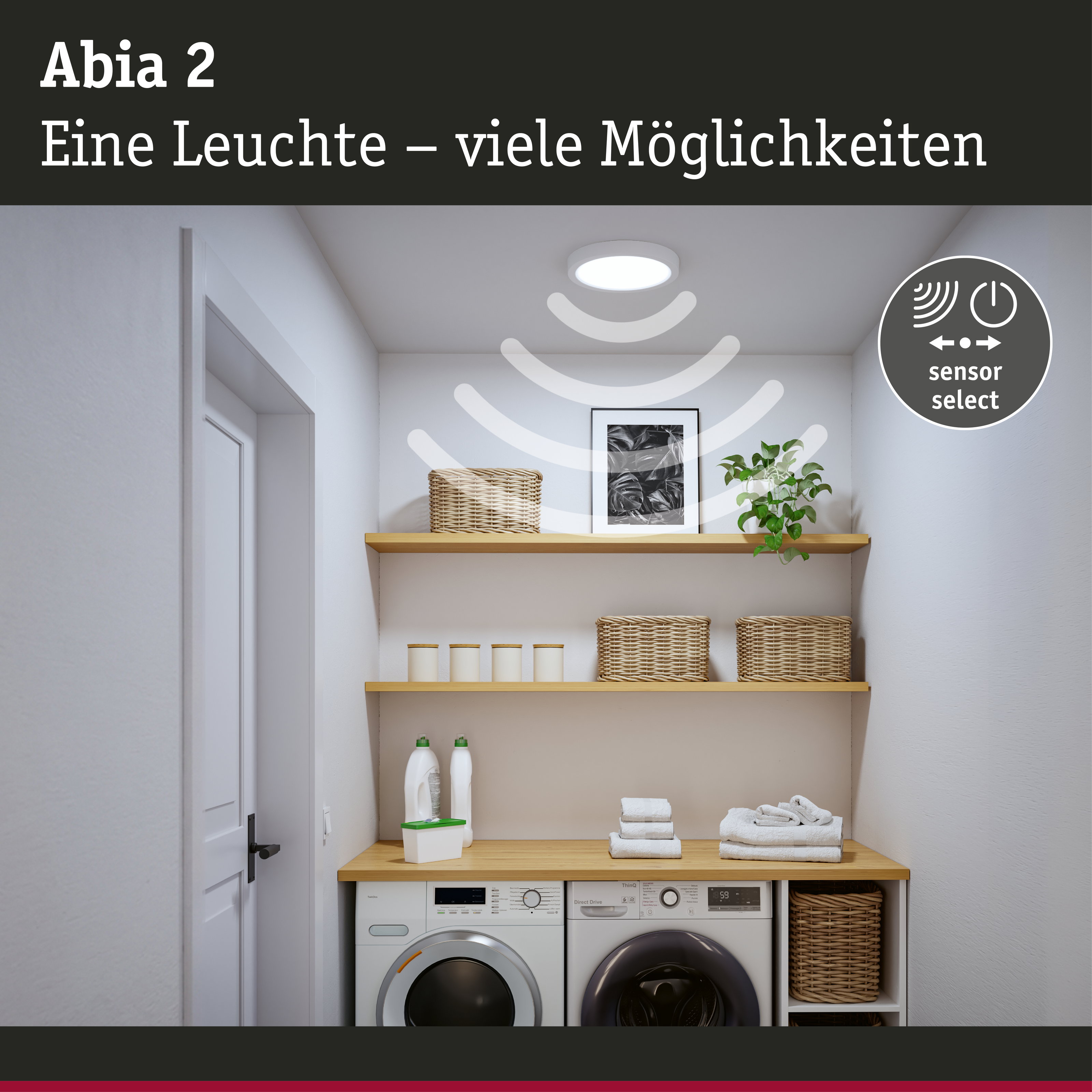 Abia 2 LED-Deckenleuchte in Weiß mit Sensorfunktion für vielseitige Beleuchtung im Hauswirtschaftsraum