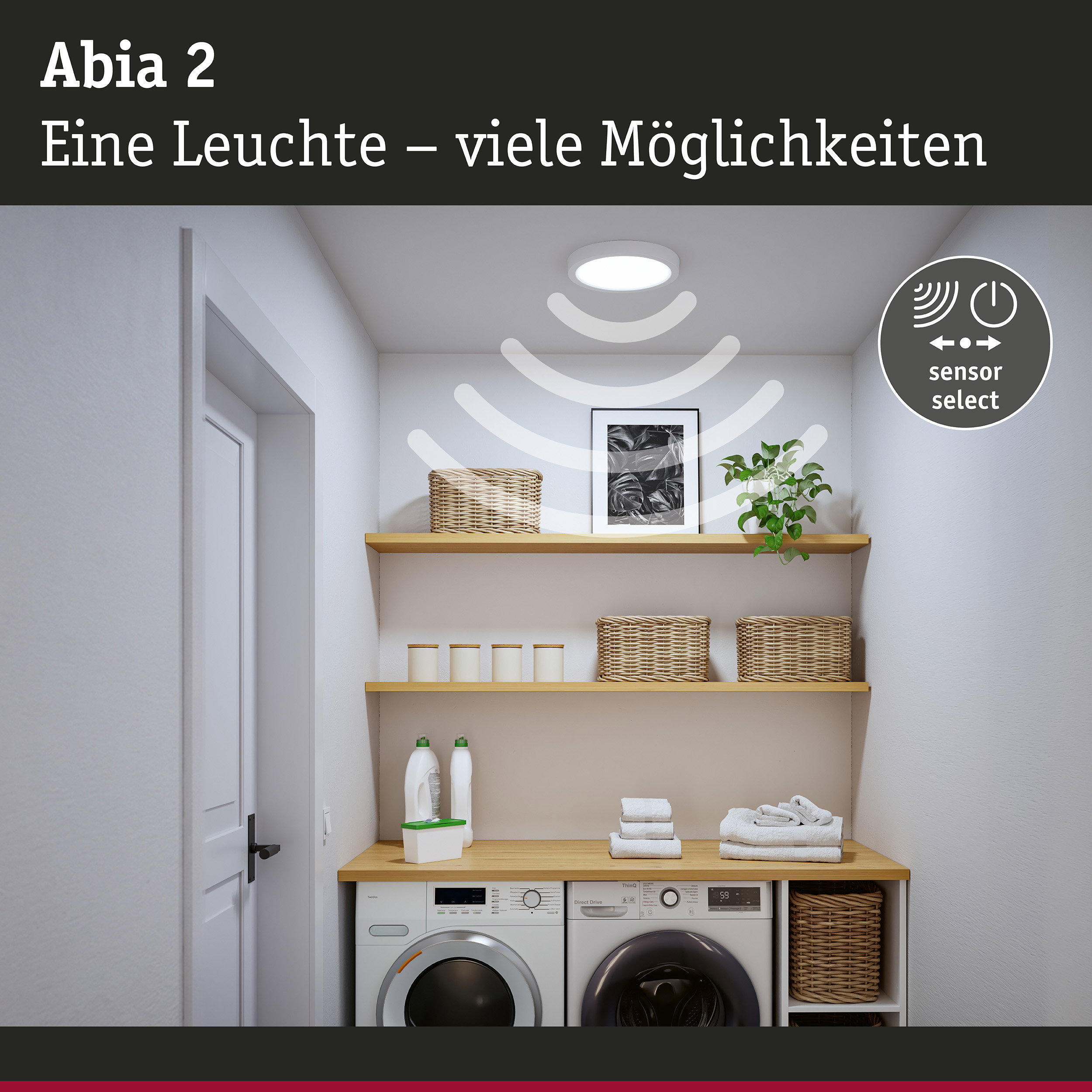 Abia 2 LED-Deckenleuchte in Weiß mit Sensorfunktion für vielseitige Beleuchtung im Hauswirtschaftsraum