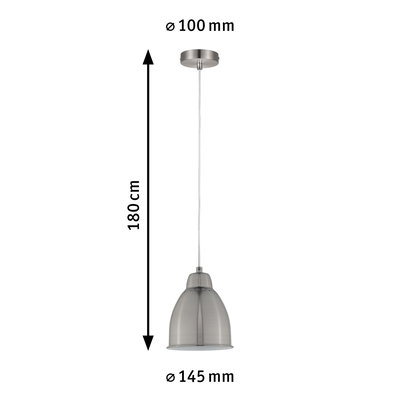 Suspension en métal brossé argenté avec câble de 180 cm et abat-jour de 145 mm de diamètre