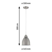 Silver brushed metal pendant lamp with 180 cm cable and 145 mm lampshade diameter for interior lighting