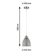 Hängelampe aus gebürstetem Metall in Silber mit 180 cm Kabel und 145 mm Lampenschirmdurchmesser