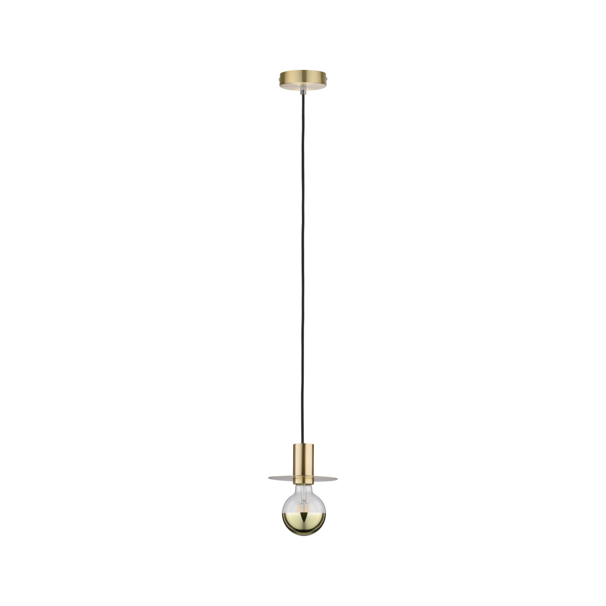 Suspension moderne en laiton avec câble noir et ampoule semi-transparente pour éclairage intérieur