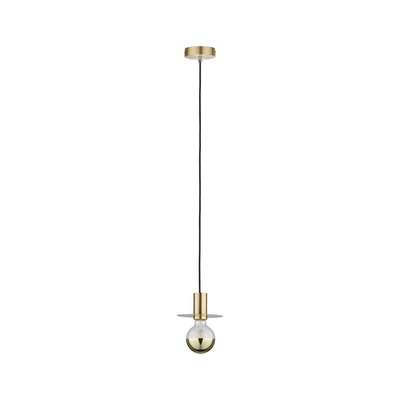 Modern brass pendant light with black cord and half-transparent bulb for stylish home lighting
