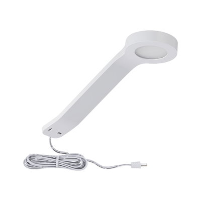White LED under-cabinet light with long cable and USB connector for versatile lighting use
