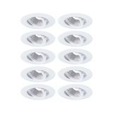 Ten white plastic recessed spotlights with adjustable inserts for flexible LED lighting solutions