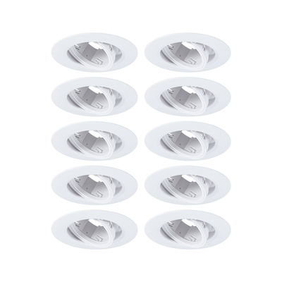 Ten white plastic recessed spotlights with adjustable inserts for flexible LED lighting solutions