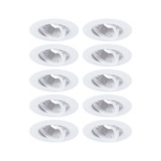 Ten white plastic recessed spotlights with adjustable inserts for flexible LED lighting solutions