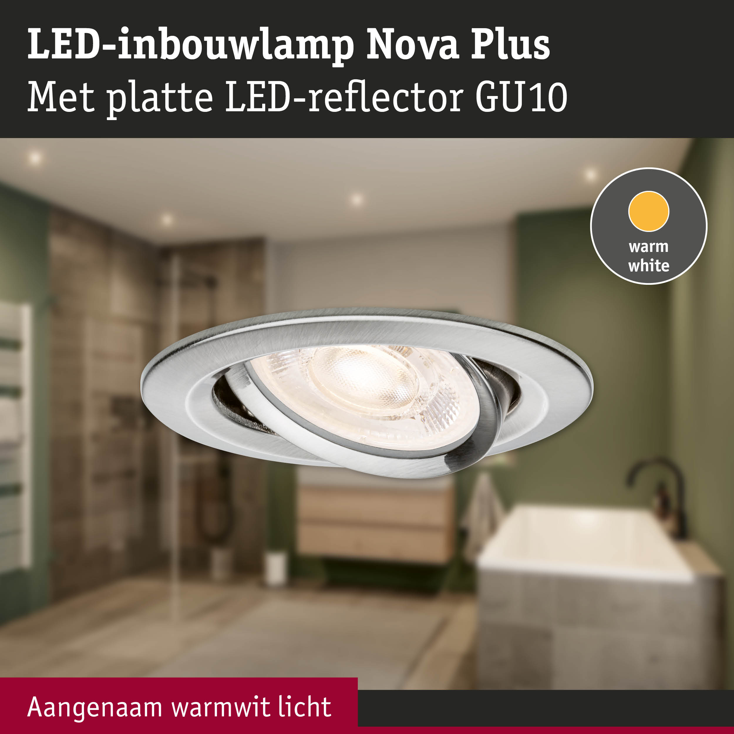 LED-inbouwlamp Nova Plus met platte LED-reflector GU10 van roestvrij staal, warm wit licht