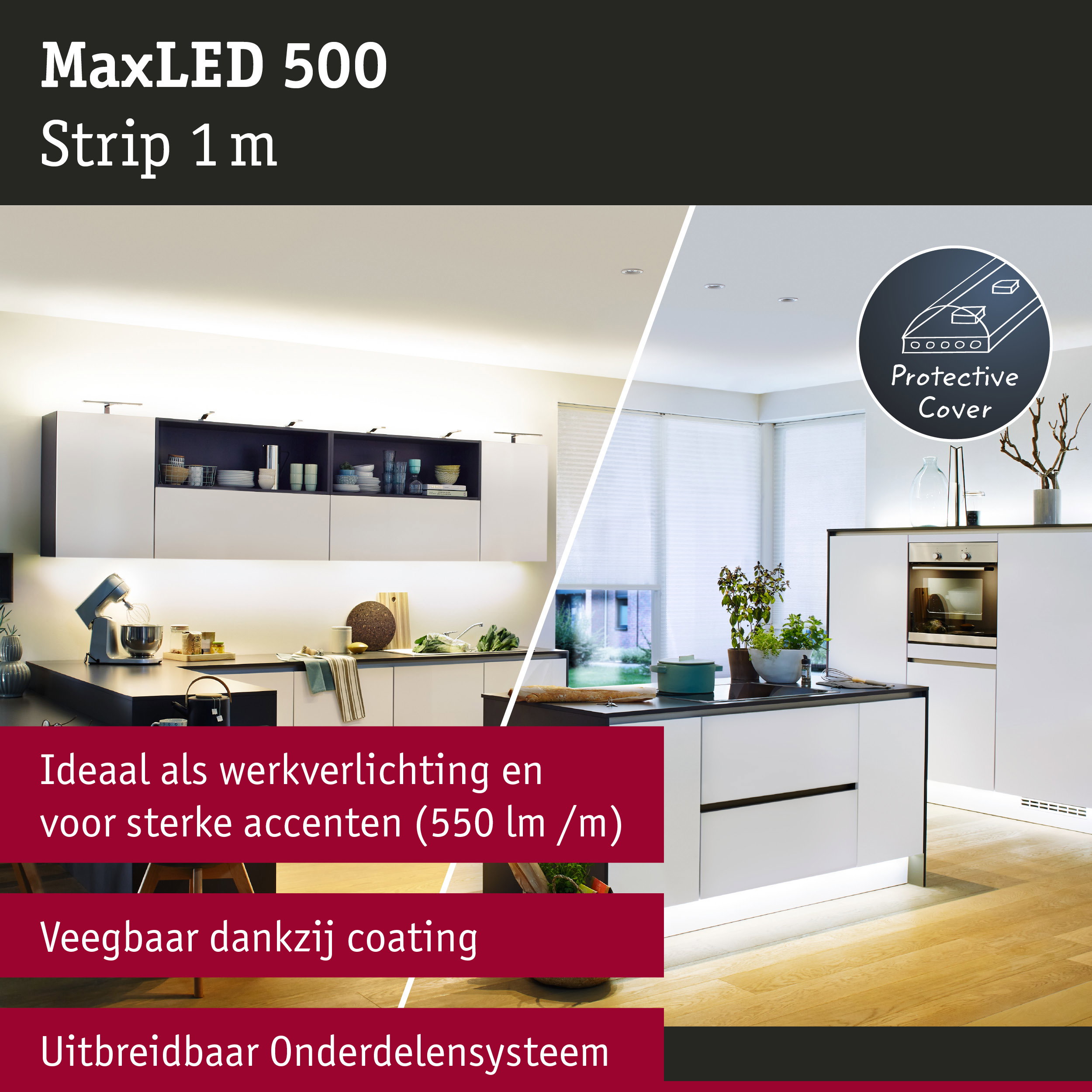 MaxLED 500 LED-strip 1 m met beschermkap, ideaal voor werkverlichting en sterke accenten