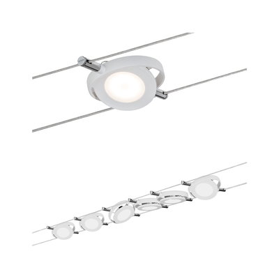 Spots LED blancs sur câble avec éclairage rond et supports chromés pour éclairage moderne
