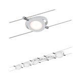 White LED cable spotlights with round lights and chrome mounts for modern room lighting