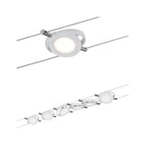 White LED cable spotlights with round lights and chrome mounts for modern room lighting