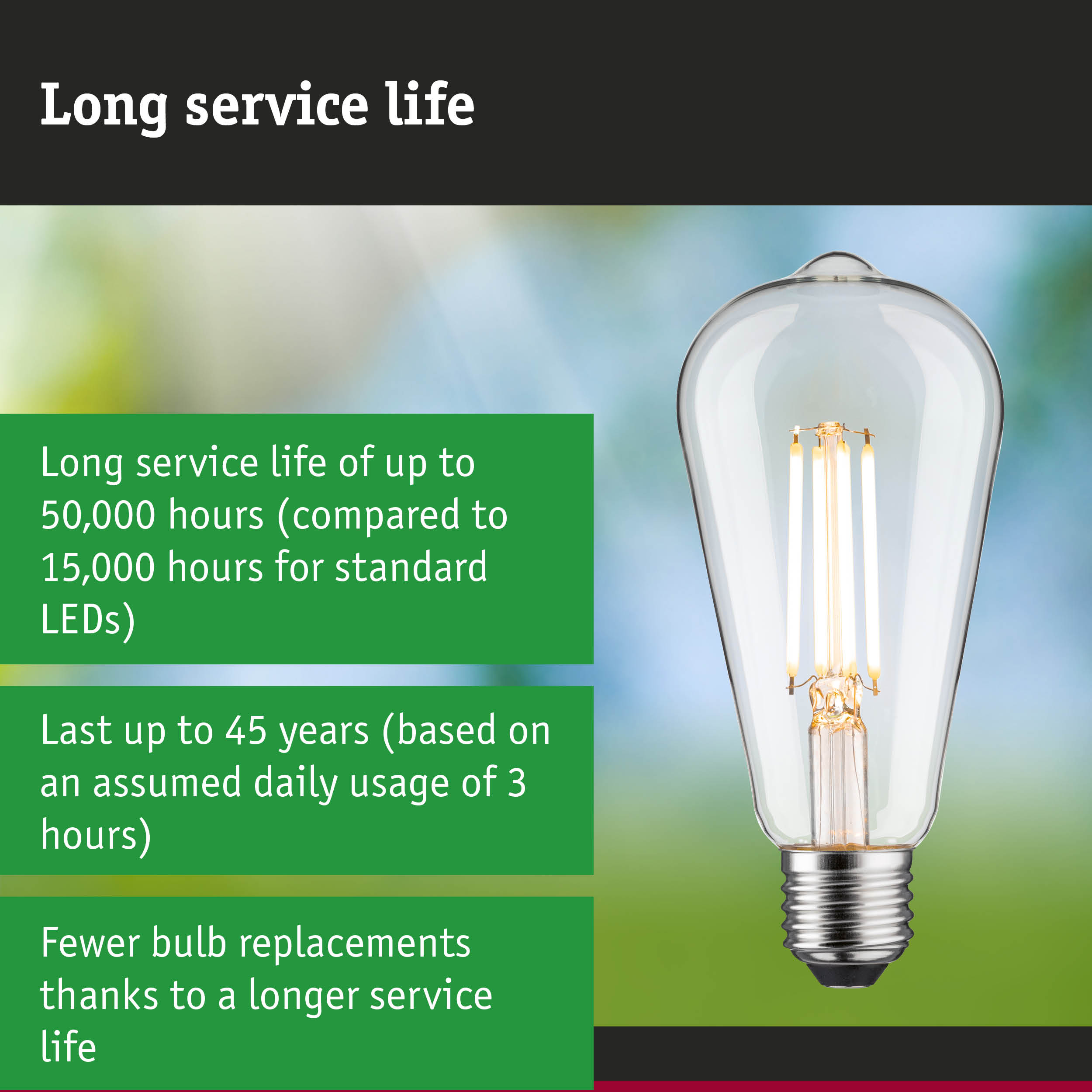 LED lamp with 3.5 times longer service life than conventional lamps, energy-saving lighting solution
